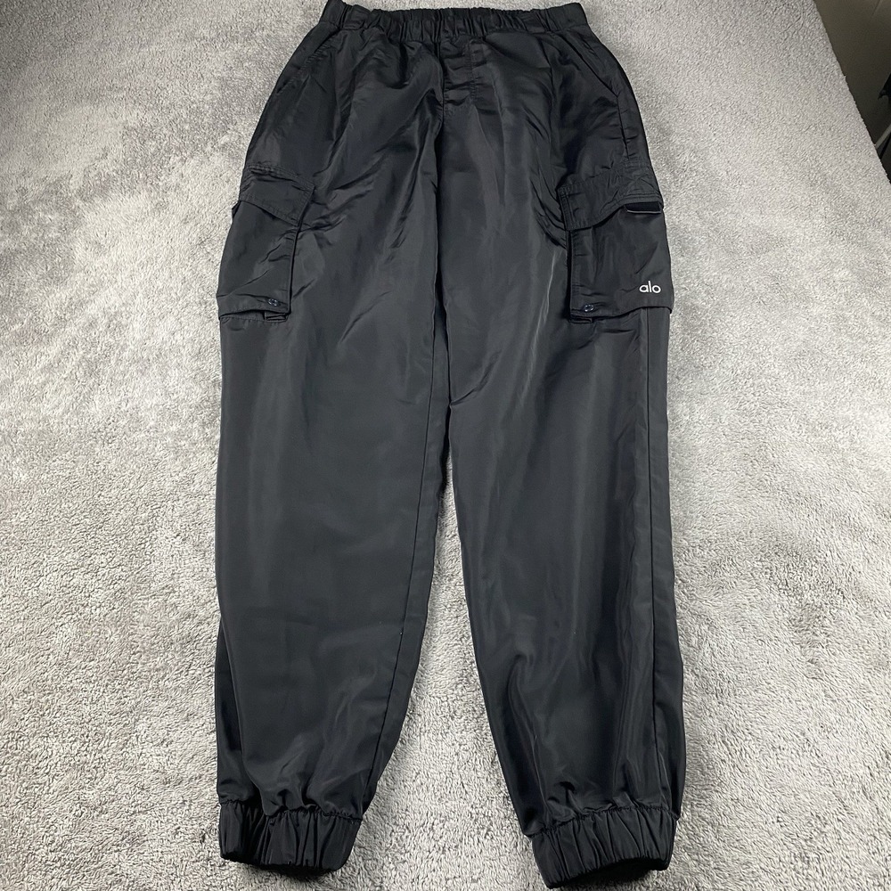 Alo Yoga Cargo Pants High Waist City Elastic Waist Pocket Women Medium Black